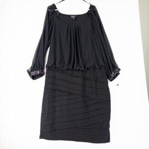 Collection Dressbarn Dress Womens 22 Black Sheer Long Sleeve Formal Stretch